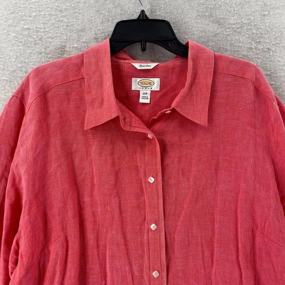Talbots‎ Shirt Womens 22W Button Irish Linen Top Laganlook Roll Sleeve Salmon - Picture 3 of 12